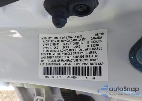 2019 Honda Civic Lx from USA, damaged, VIN 2HGFC2F66KH538176